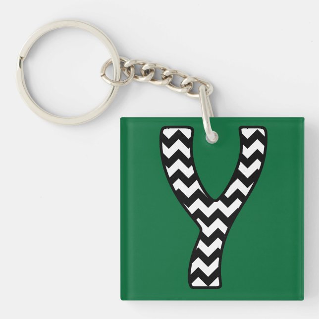 Custom Monogram Keychain: Y: Black, White Chevrons Keychain (Front)