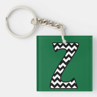 Custom Monogram Keychain: Z: Black, White Chevrons Keychain