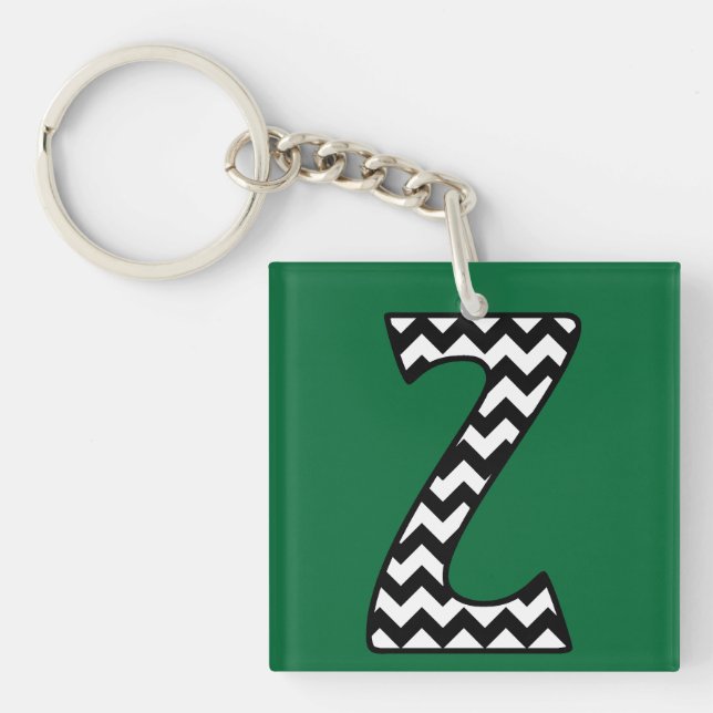 Custom Monogram Keychain: Z: Black, White Chevrons Keychain (Front)