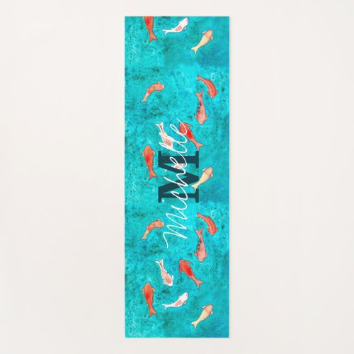 Custom Monogram Koi Fish Pond Yoga Mat