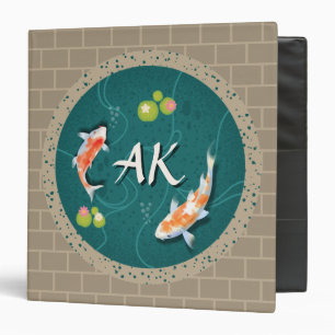 Custom Monogram Koi Pond Japanese Water Garden 3 Ring Binder