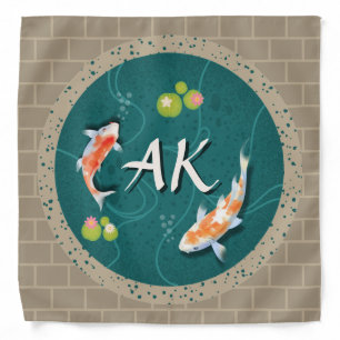 Custom Monogram Koi Pond Japanese Water Garden Bandana