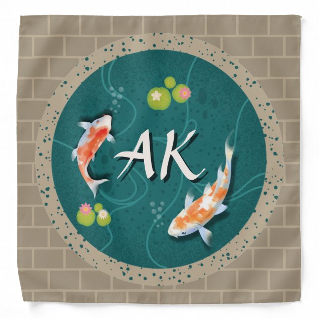 Custom Monogram Koi Pond Japanese Water Garden Bandana (Front)