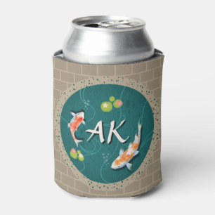 Custom Monogram Koi Pond Japanese Water Garden Can Cooler