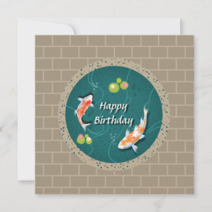 Custom Monogram Koi Pond Japanese Water Garden Card