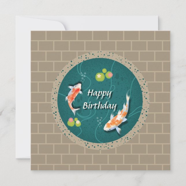 Custom Monogram Koi Pond Japanese Water Garden Card (Front)