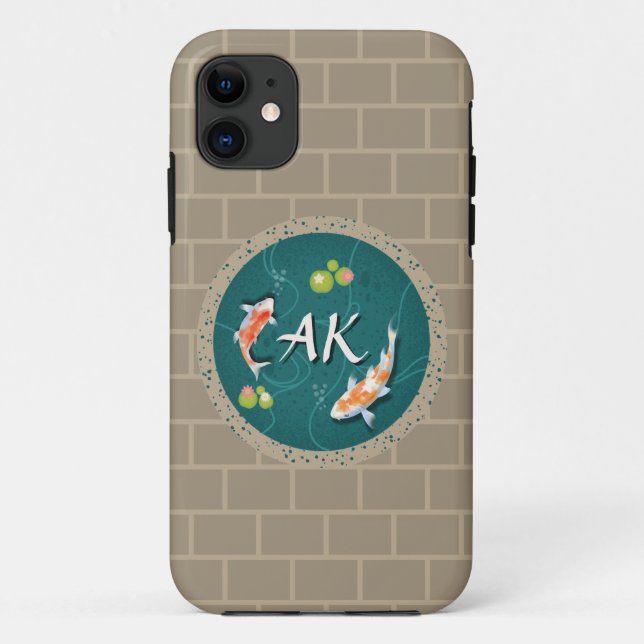 Custom Monogram Koi Pond Japanese Water Garden Case-Mate iPhone Case (Back)