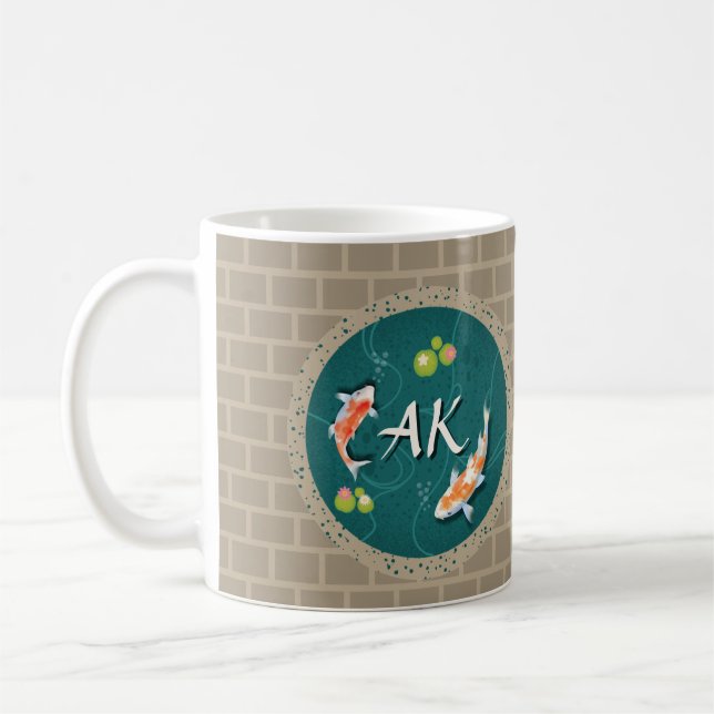 Custom Monogram Koi Pond Japanese Water Garden Coffee Mug (Left)