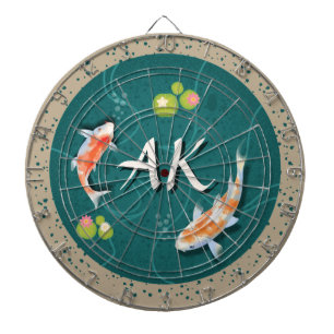 Custom Monogram Koi Pond Japanese Water Garden Dart Board