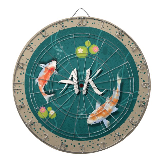 Custom Monogram Koi Pond Japanese Water Garden Dart Board (Front)