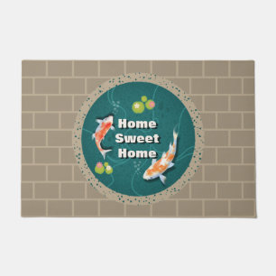 Custom Monogram Koi Pond Japanese Water Garden Doormat