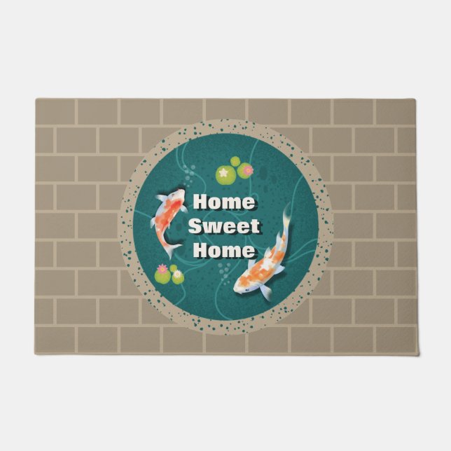 Custom Monogram Koi Pond Japanese Water Garden Doormat (Front)
