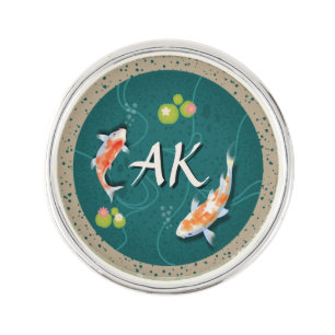 Custom Monogram Koi Pond Japanese Water Garden Lapel Pin