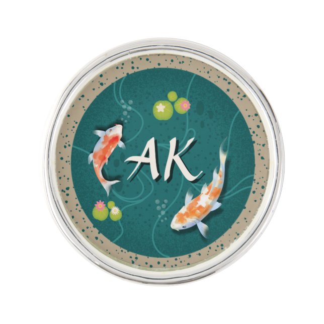 Custom Monogram Koi Pond Japanese Water Garden Lapel Pin (Front)