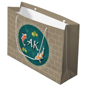 Custom Monogram Koi Pond Japanese Water Garden Large Gift Bag