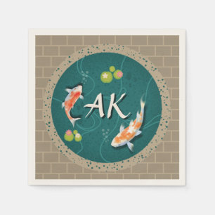 Custom Monogram Koi Pond Japanese Water Garden Napkins