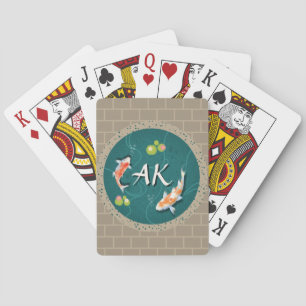 Custom Monogram Koi Pond Japanese Water Garden Poker Cards