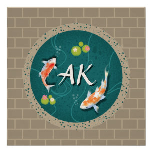 Custom Monogram Koi Pond Japanese Water Garden Poster