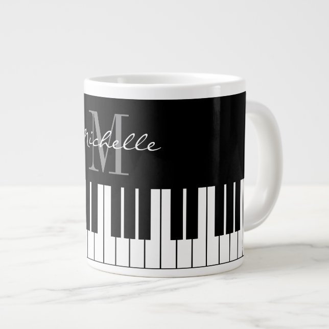 Custom monogram large jumbo mug for piano player (Front Right)