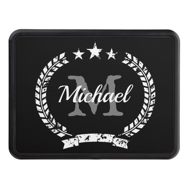 Custom monogram laurel crest wreath hitch cover (Front)