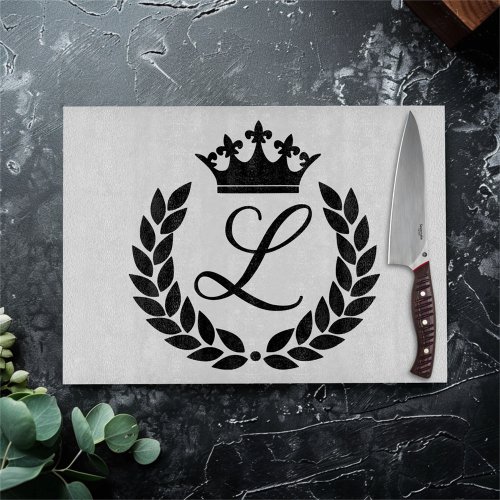 Custom Monogram Laurel Leaves  Crown Cutting Board