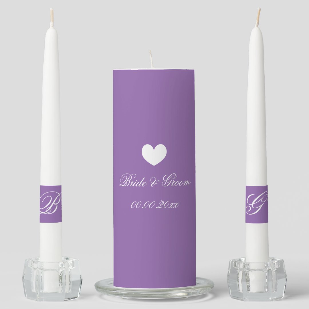 Custom monogram lavender purple unity candle set Zazzle