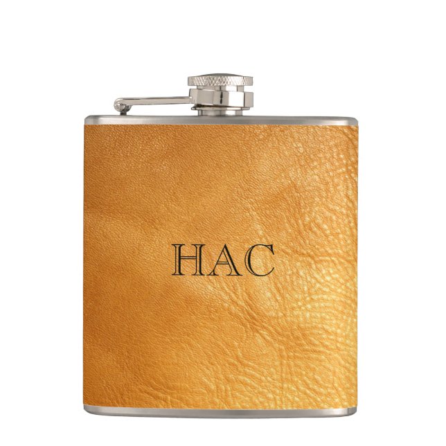Custom Monogram Leather Liquor Hip Flask (Front)