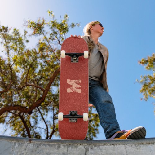 Custom Monogram Leather Look Brown Template Skateboard