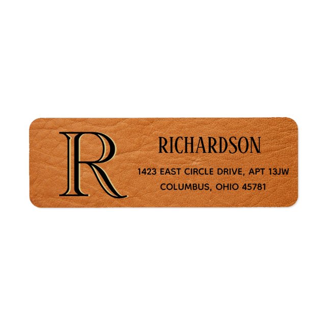 Custom Monogram Leather Texture  Return Address  Label (Front)