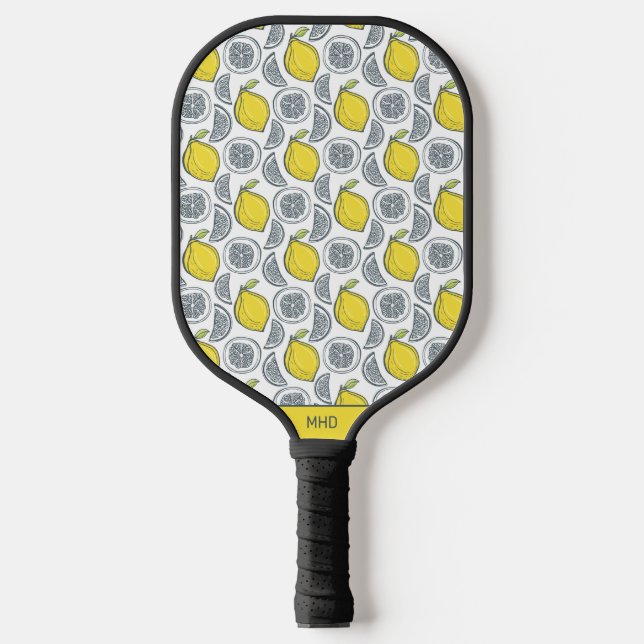 Custom Monogram Lemon Pattern Pickleball Paddle (Front)