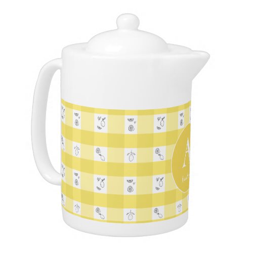 Custom Monogram Lemon Plaid  Teapot