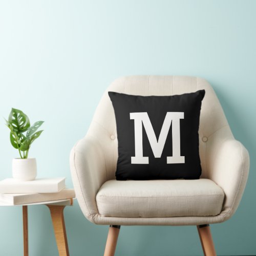 Custom monogram letter black and white typography throw pillow