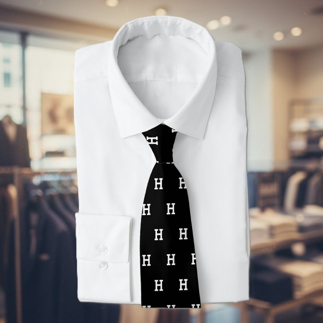 Custom monogram letter black neck tie gift for him (monogrammed neck tie)