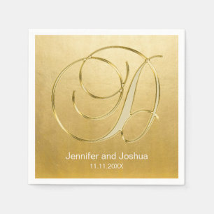 Custom Monogram Letter D Gold Foil Wedding Napkins
