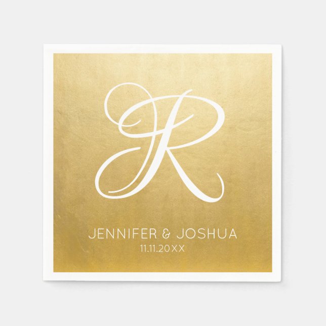 Custom Monogram Letter Gold Foil Wedding Napkins (Front)