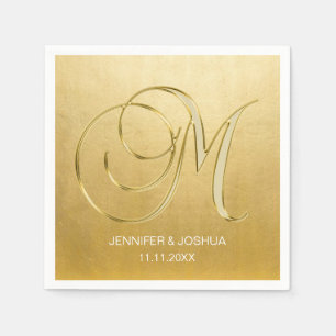 Custom Monogram Letter M Gold Foil Wedding Napkins