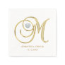 Custom Monogram Letter M Gold Heart Wedding Napkins