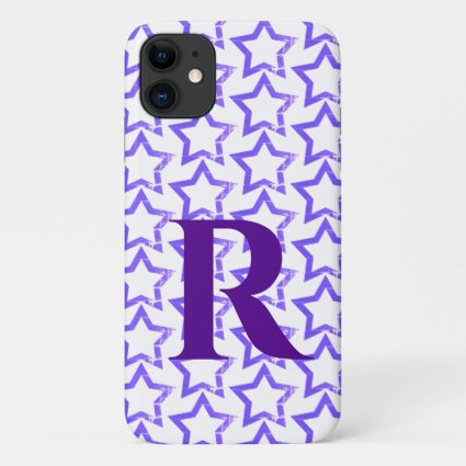 Custom Monogram Letter Pastel Purple Star Pattern  Case-Mate iPhone Case