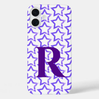 Custom Monogram Letter Pastel Purple Star Pattern  iPhone 16 Plus Case