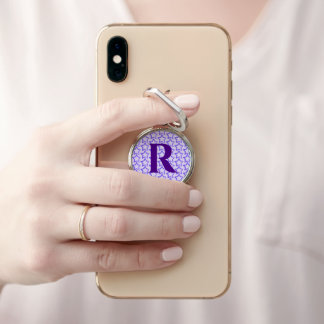 Custom Monogram Letter Pastel Purple Star Pattern  Phone Ring Stand