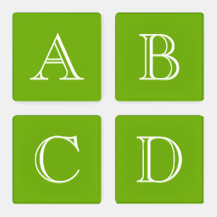 Custom Monogram Letters Initials Green & White Coaster Set
