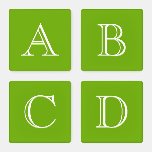 Custom Monogram Letters Initials Green & White Coaster Set (Set)