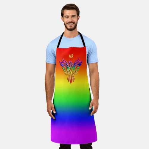 Custom monogram, LGBT Rainbow Pride Phoenix Rising Apron