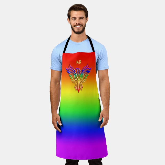 Custom monogram, LGBT Rainbow Pride Phoenix Rising Apron (Worn)