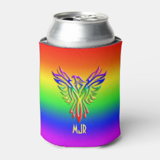 Custom monogram, LGBT Rainbow Pride Phoenix Rising Can Cooler