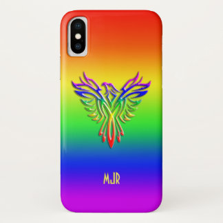 Custom monogram, LGBT Rainbow Pride Phoenix Rising iPhone X Case