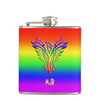 Custom monogram, LGBT Rainbow Pride Phoenix Rising Flask