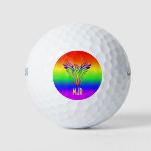 Custom monogram, LGBT Rainbow Pride Phoenix Rising Golf Balls