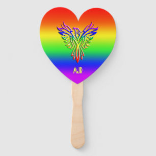 Custom monogram, LGBT Rainbow Pride Phoenix Rising Hand Fan