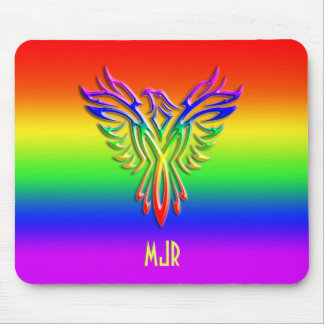 Custom monogram, LGBT Rainbow Pride Phoenix Rising Mouse Pad